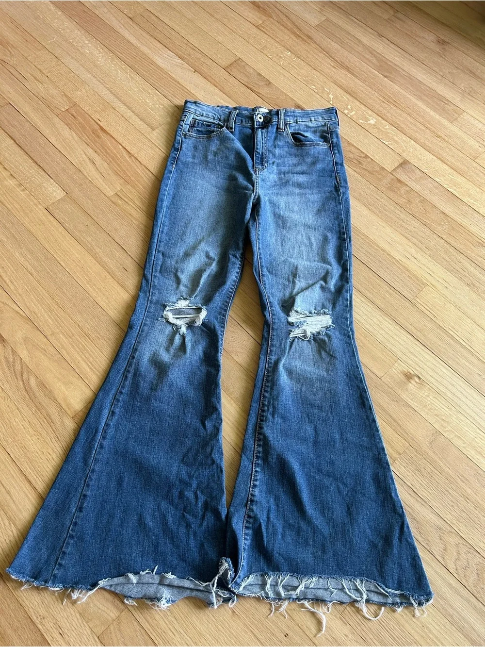 NWOT Sneak Peek Star Bottom high rise distressed flare jeans